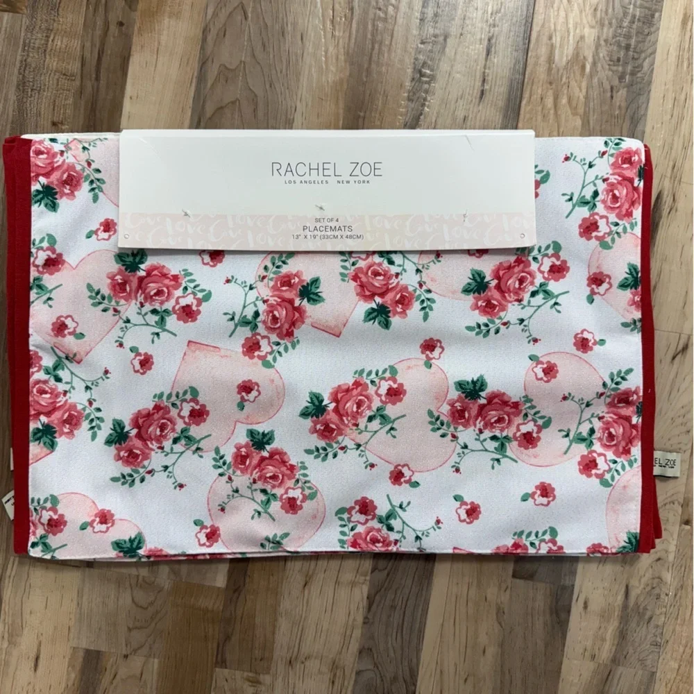 NEW Rachel Zoe Roses & Hearts Placemats 4pc Set 13x19 Valentines Sweetest *read